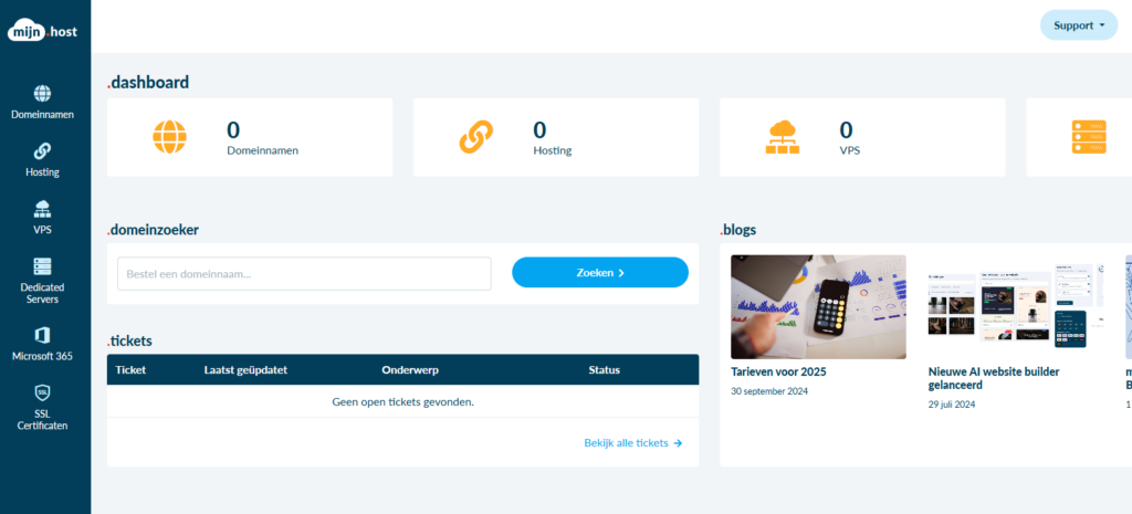 Voorbeeld dashboard mijn.host