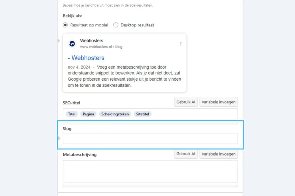 slug aanpassen wordpress