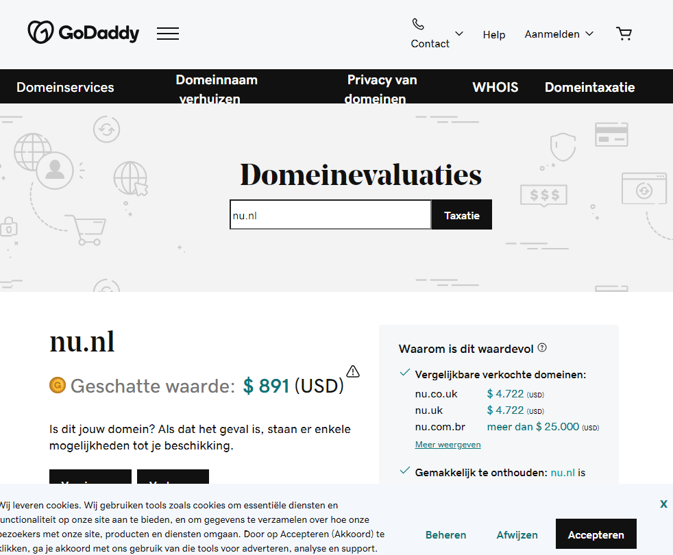 godaddy domeinnaam waarde