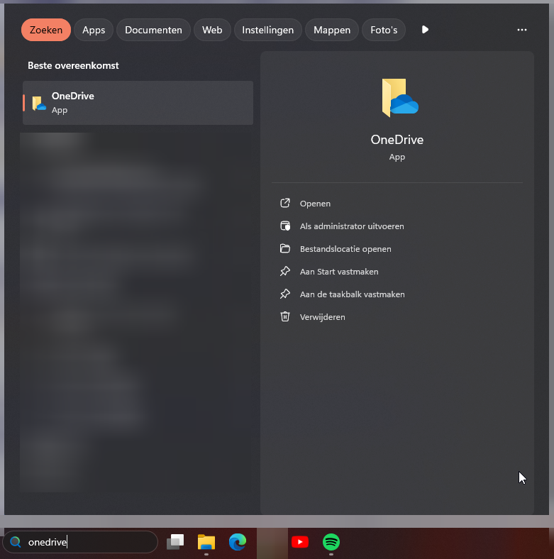 Zoeken naar OneDrive